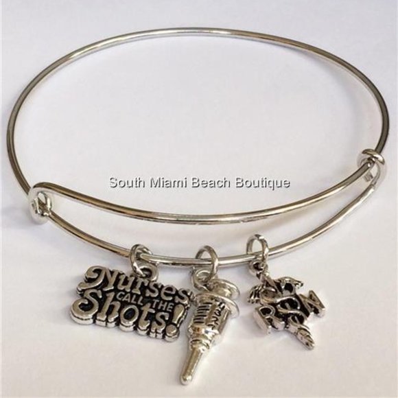 Nursing RN Caduceus Charm Bracelet Syringe Cute Graduation Gift Silver Plated - Picture 3 of 8